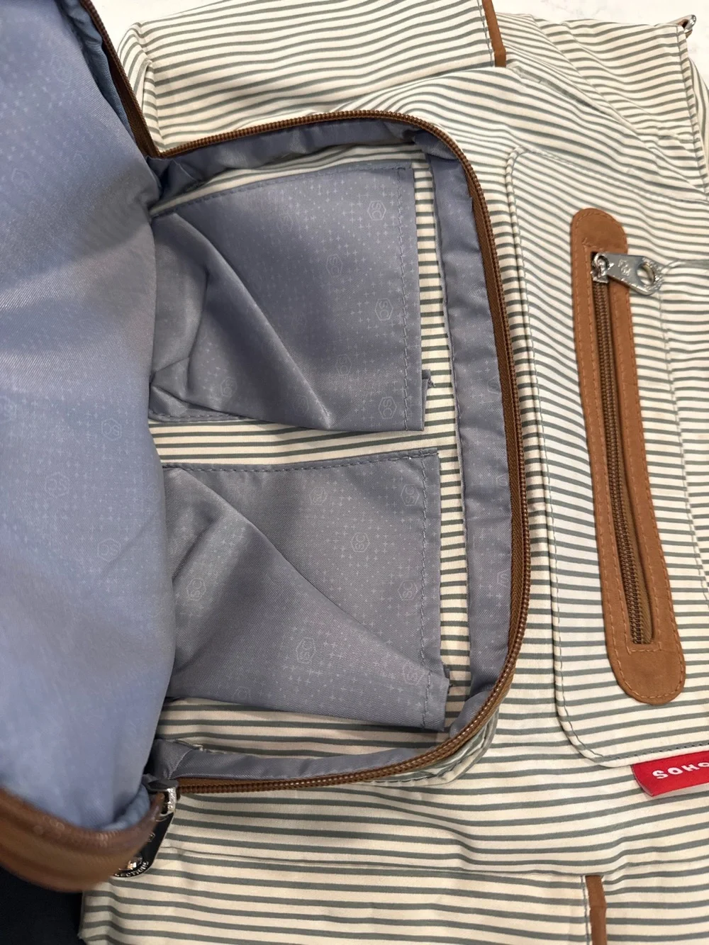 Soho Striped diaper bag Tote Bag Set with insulated Pockets - Brown Trim